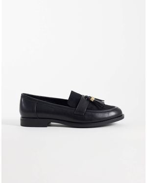 London Rebel Amber Tassel Penny Loafers - Black