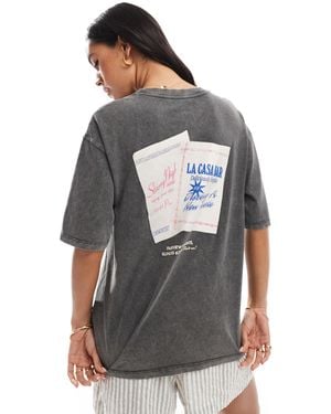Pull&Bear 'fresco Bar' Oversized Graphic Tee - Gray