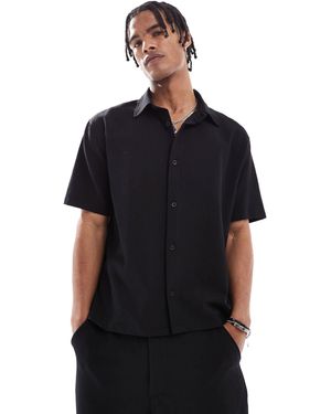 Bershka Plisse Relaxed Co-ord Shirt - Black