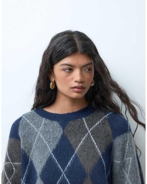 Noisy May Boxy Crew Neck Knit Jumper - Blue