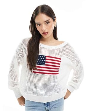 Hollister Slouchy Long Sleeve Usa Graphic Jumper - White