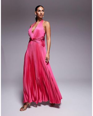 Forever New Satin Plunge Halter Neck Maxi Dress - Pink