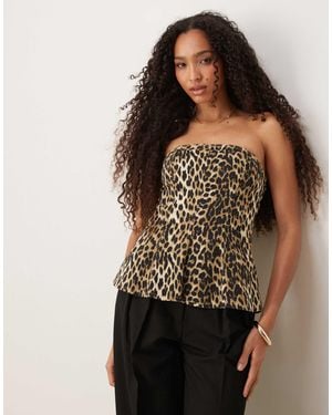 ASOS Denim Bandeau Peplum Top - Brown