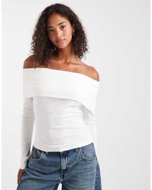 Miss Selfridge Mixed Rib Knit Off The Shoulder Top - White