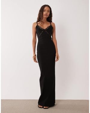 Vesper Petite Robe caraco longue en bengaline à détails en dentelle - Noir