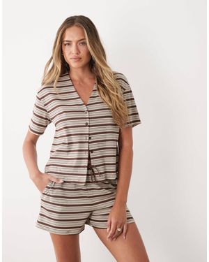 Threadbare – kurzärmliges strandhemd aus geripptem jersey - Braun