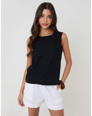 Threadbare Linen Blend Tie-Back Shell Top - Blue