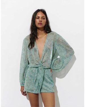 Pull&Bear Combishort froncé imprimé - turquoise - Vert