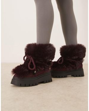 ASOS Acclaim Shearling Lace Up Snow Boots - Red