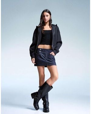 Bershka Felpa Oversize Effetto Neoprene Nera Con Zip - Blu