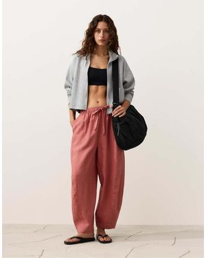 Oysho 100% Linen Balloon Trousers - Pink