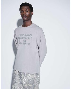 ASOS Boxy Oversized Long Sleeve T-shirt With Text Graphic - Blue