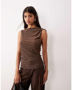 Aware Top Asimmetrico E Rame Glitterato Con Spallina Annodata - Marrone