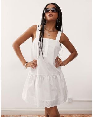 Collusion Swing Mini Dress With Broderie Trim - White