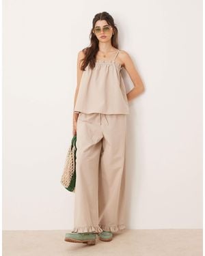 ASOS Linen Blend Frill Hem Pull On Trouser - Natural