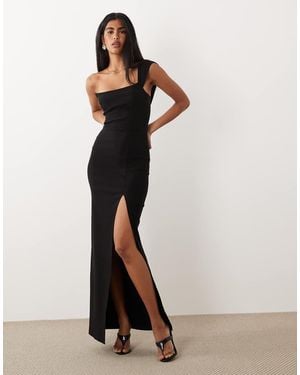 Vesper Bengaline Fallen Shoulder Bandeau Side Split Maxi Dress - White