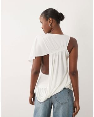 ASOS One Sleeve Top With Asymmetric Drape Detail - White
