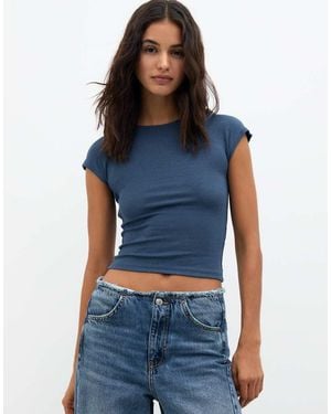 Pull&Bear Fitted T-shirt With Full Sleeves - Blue