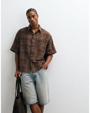 ASOS Boxy Oversized Check Shirt - Brown