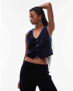 Mango Velvet Waistcoat Co-Ord - Blue