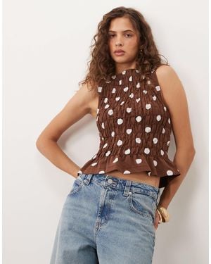 ASOS Shirred Slash Neck Top - Brown