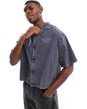 ASOS Camicia Oversize Squadrata Lavaggio Con Rever E Ricamo Sul Petto Tono Su Tono - Blu