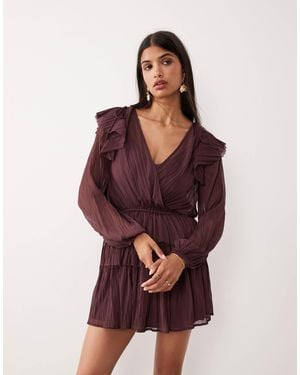ASOS V Neck Smock Mini Dress With Ruffles - Red
