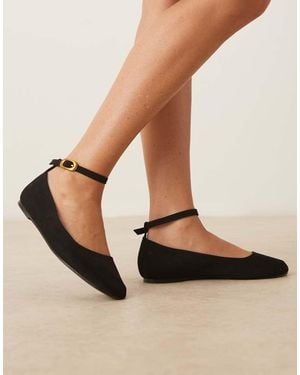 ASOS Bailarinas Negras Con Puntera Redondeada De Antelina Lara De -Negro