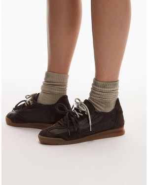 Bronx Cli-oo Lace Up Gum Sole Leather Trainers - Brown