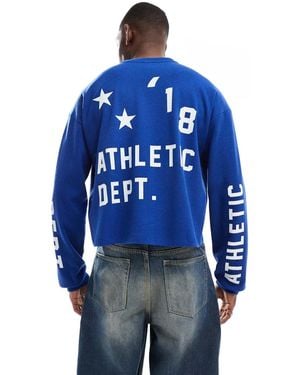 Collusion Long Sleeve Skater Fit T-shirt With Athletic Print - Blue