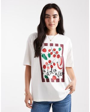 Threadbare Camiseta De Manga Corta Con Estampado Gráfico Y Texto "Dolce Vita" De Algodón De -Blanco