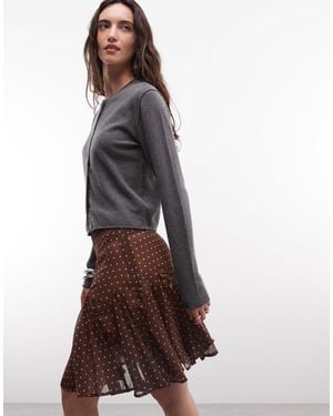 Collusion Sheer Polka Dot Midi Skirt With Godet Details - Natural