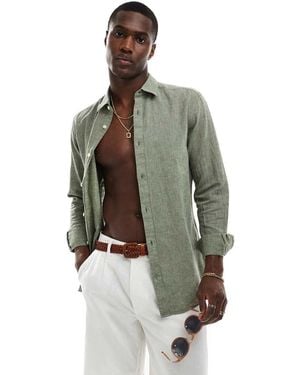 Only & Sons Linen Mix Long Sleeve Shirt - Grey