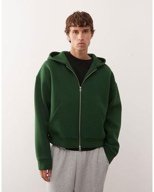 Weekday Simon - sweat à capuche zippé en tissu style néoprène - foncé - Vert