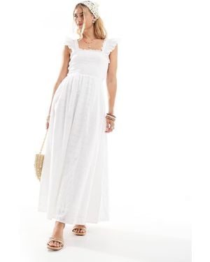 Accessorize Puff Sleeve Shirred Midi Beach Dress - White