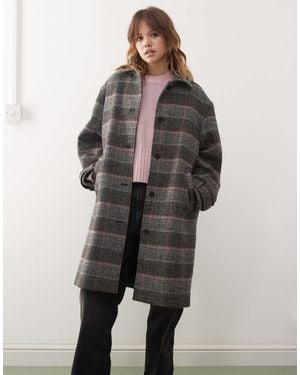 Monki – karierter longline-wollmantel - Grau