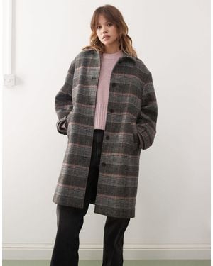 Monki Longline Coat With Wool - Gray