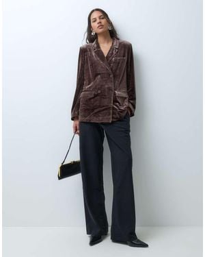 Vila Oversized Tailored Double Breasted Velvet Blazer - Brown