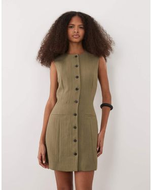 Mango Button Through Sleeveless Mini Dress - Green