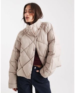 Miss Selfridge Oversized Quilted Funnel Neck Crop Puffer Jacket - Natural