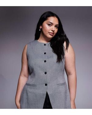 ASOS Chaleco De Traje De Sastre Monocromático Con Cuello Alto, Cadera Moldeada Y Patrón De Espiga De Curve - Gris