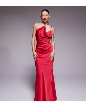 Forever New Vestido Largo Rojo Asimétrico Con Cuello Desbocado De -Rosa