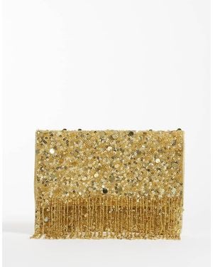 True Decadence Beaded Fringe Envelope Clutch - Natural