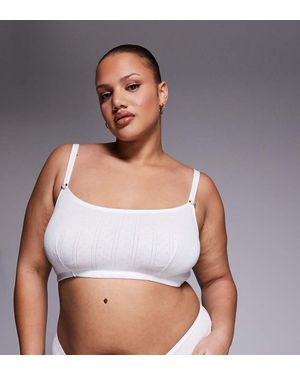 ASOS Asos Design Curve Evie Pointelle Crop With Rosebud Trim - White