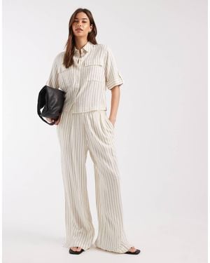 Aware Linen Blend High Waist Wide Leg Trouser Co-Ord - Natural