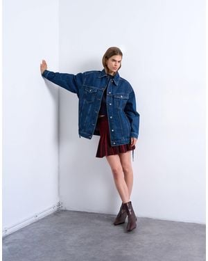 TOPSHOP Denim Oversized Dad Jacket With Belt Tie - Blue