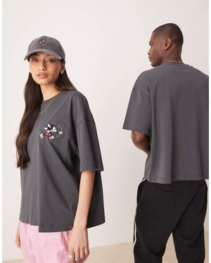 ASOS Disney Unisex Oversized Heavyweight T-shirt With Mickey Mouse Cherub Print - Grey