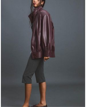 Stradivarius Leather Effect Jacket With Gathered Shoulders - Grey