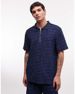 TRUE RELIGION Textured Terry Towelling Logo Polo Shirt Co-ord - Blue