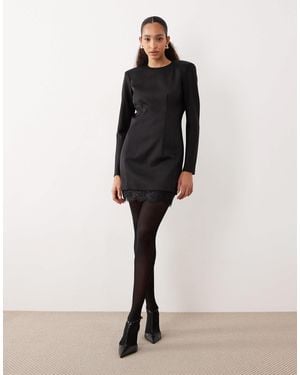 Mango Long Sleeve Mini Dress With Lace Hem - Black